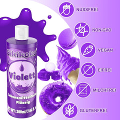 Colorant alimentaire - Gikikoko 200 ml colorant alimentaire liquide, très concentré, colorant alimentaire pour pâtisserie, macarons, gâteaux, gelée, fondant, biscuits, slime DIY (violet)