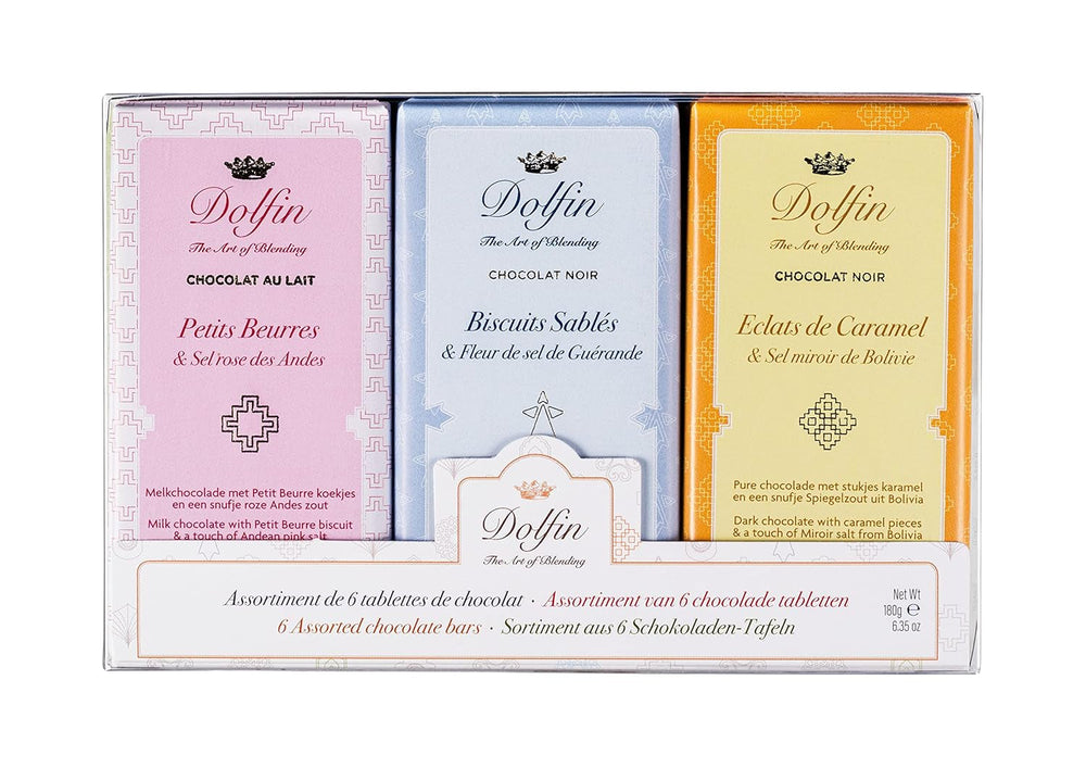 Tablettes de chocolat Dolfin Sweet And Salty - 6 assortiments de barres de chocolat noir et au lait, 180 grammes Bonbons au chocolat Naty Shop 180 grammes