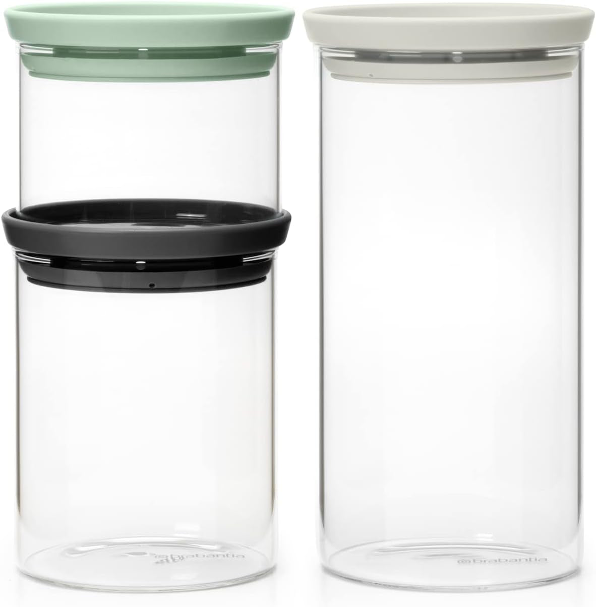 Brabantia - Récipient en verre empilable avec couvercle - Lot de 3 - Conservation des aliments - Garde les aliments frais plus longtemps - Joint en silicone - Passe au lave-vaisselle - Gris foncé/gris clair/vert jade - Boîtes de conservation alimentaire 0,3 L/0,6 L/1,1 L Naty Shop Default Title