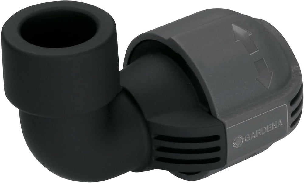 Sistem de irigații Gardena, piesă în L: Conector pentru schimbarea direcției conductei de alimentare, 25 mm, tehnologie de conectare Quick&Easy, compatibil cu conductele de alimentare Gardena de 25 mm, asamblare fără unelte (2773-20)