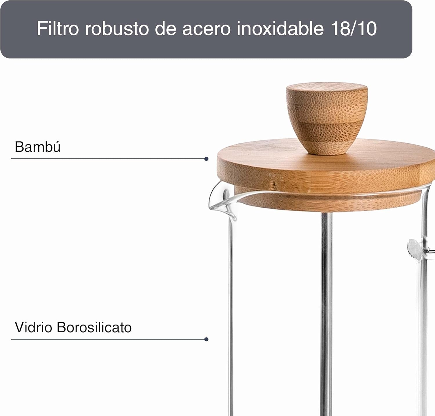 Cafetière française, presse à café, cafetière à piston, cafetière filtre française, 3 tasses, 0,35 l, acier et bois