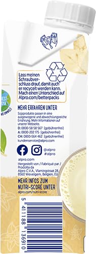 Alpro Sojadrink, Vanillegeschmack, Pflanzlicher Drink, végétalien, sans lactose, sans gluten, UHT, 15x250ml, paquet de 15