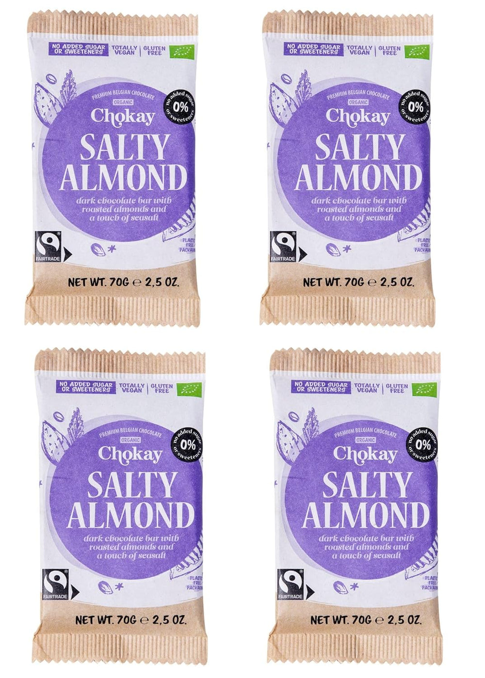 Barre biologique - Ensemble d'échantillons de 4 pièces/Amazing Black, Noisette, Pecan Caramel, Amande salée/Sans sucre ajouté, sans édulcorants/VÉGAN, SANS GLUTEN ET COMMERCE ÉQUITABLE / 4 x 70g