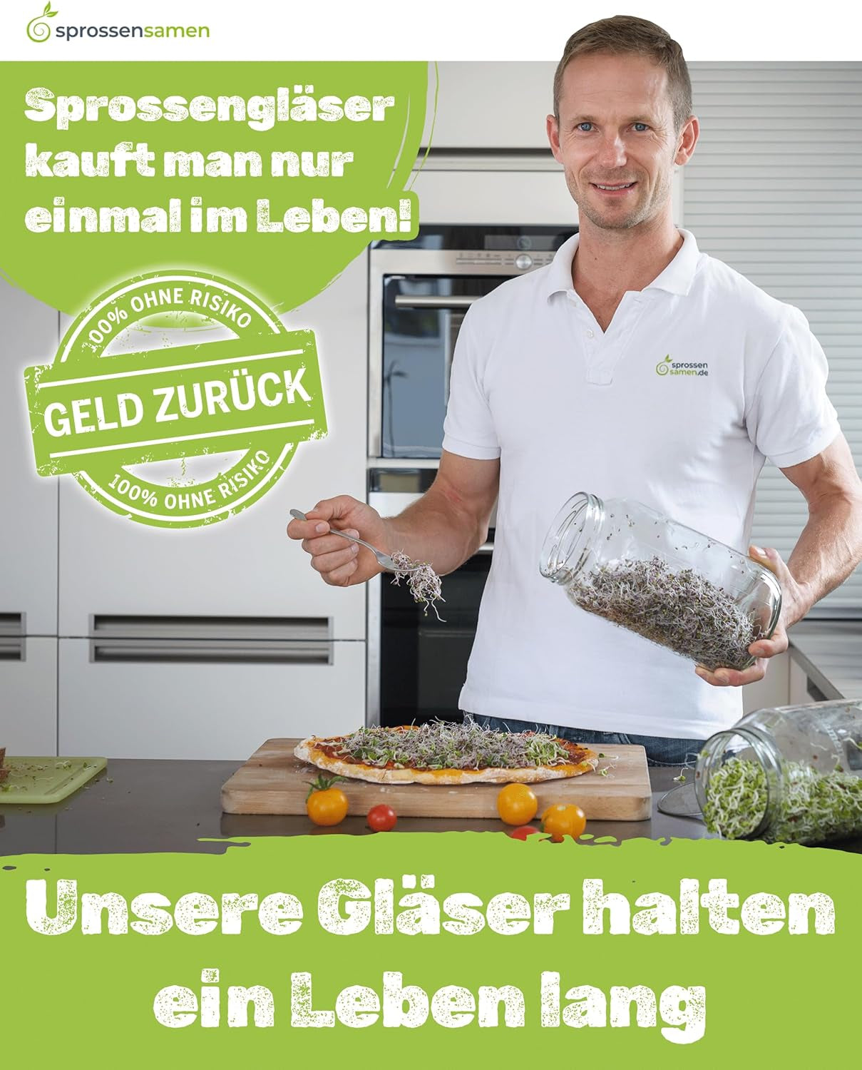 Coffret de pots de germination 3100 ml avec coffret cadeau - Organic Fitness Mix, Power Mix et Detox Mix, 75 g chacun - Pot de germination - incl. couvercle du pot, support et passoire