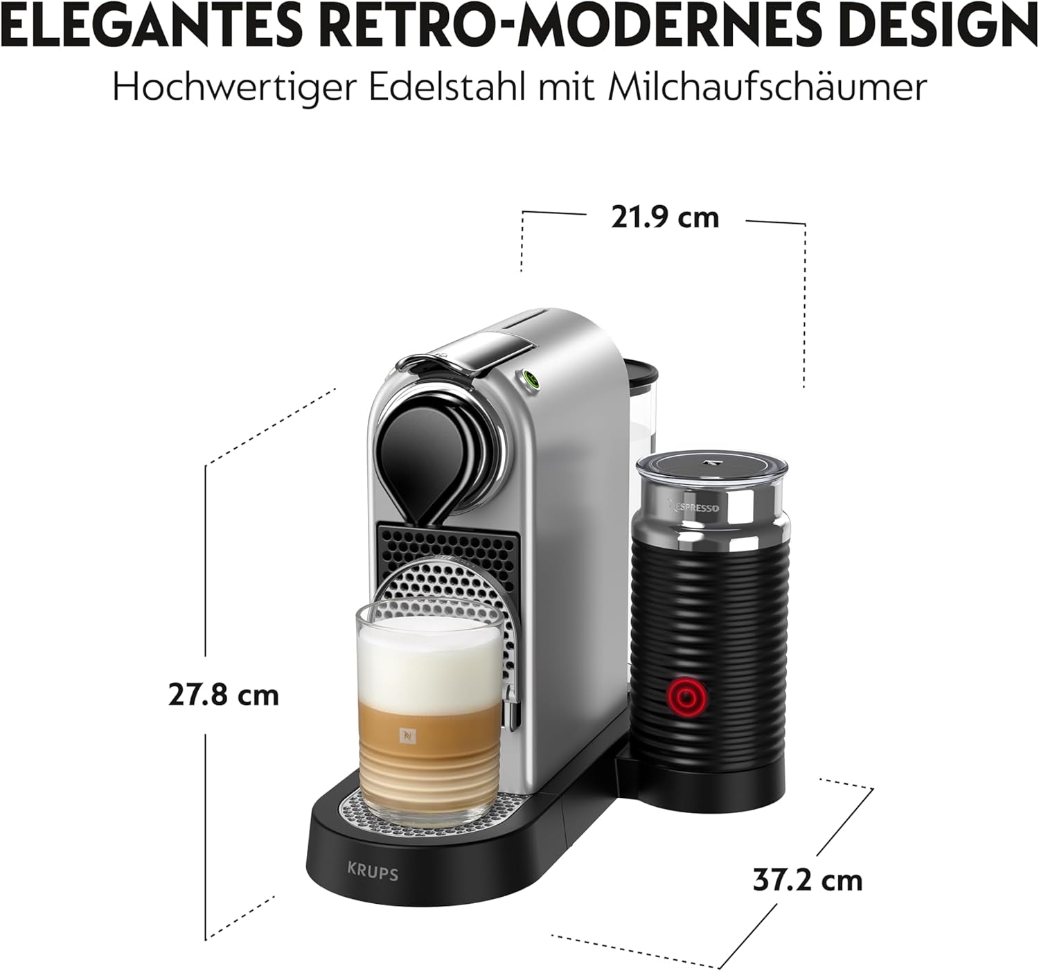 Machine à expresso avec capsules Nespresso XN761B Citiz&Milk | Mode veille automatique | 1260 watts | Capacité du réservoir d'eau : 1 l | Pression de la pompe : 19 bars | Argent