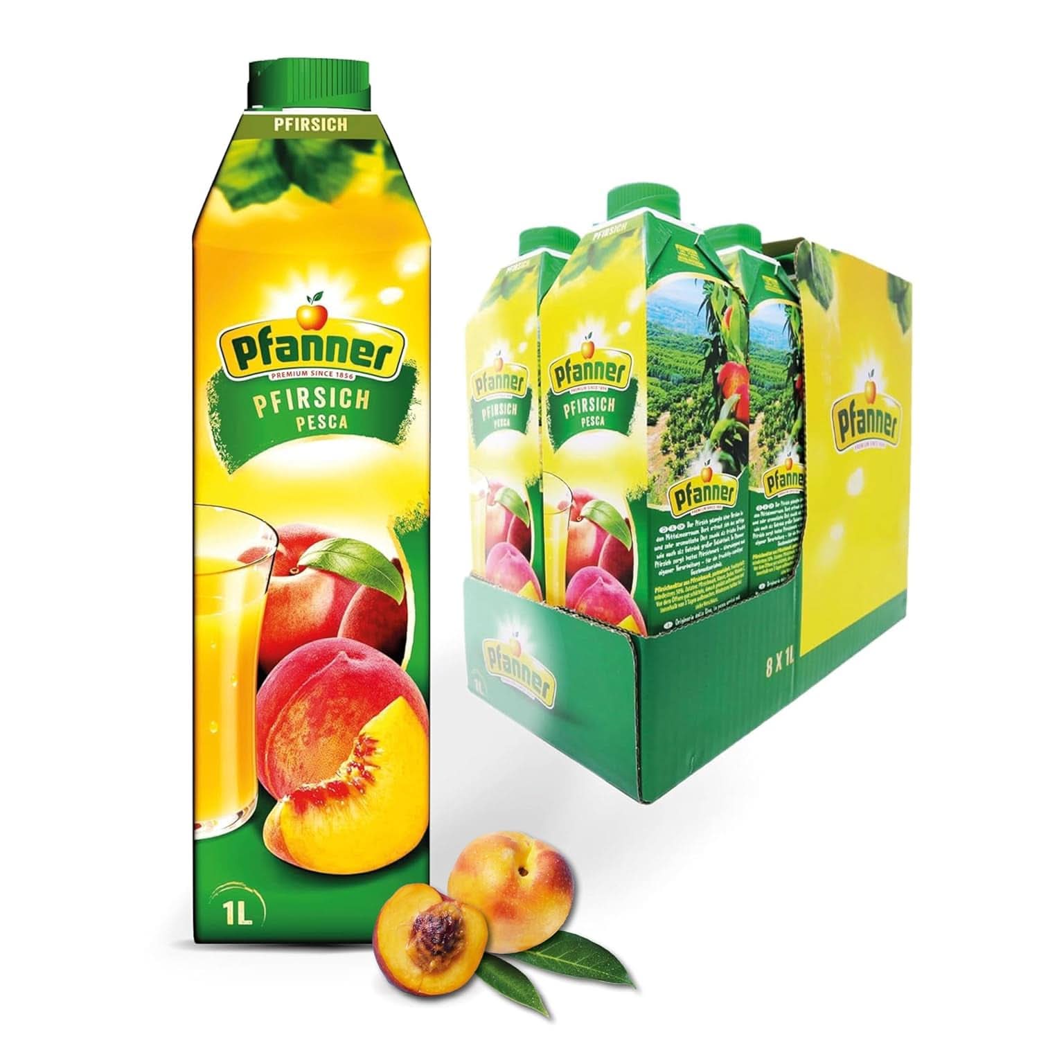 Pfanner Nectar de fraise (8 X 1 litre) - 30% de fruits - boisson à la fraise Naty Shop Peach