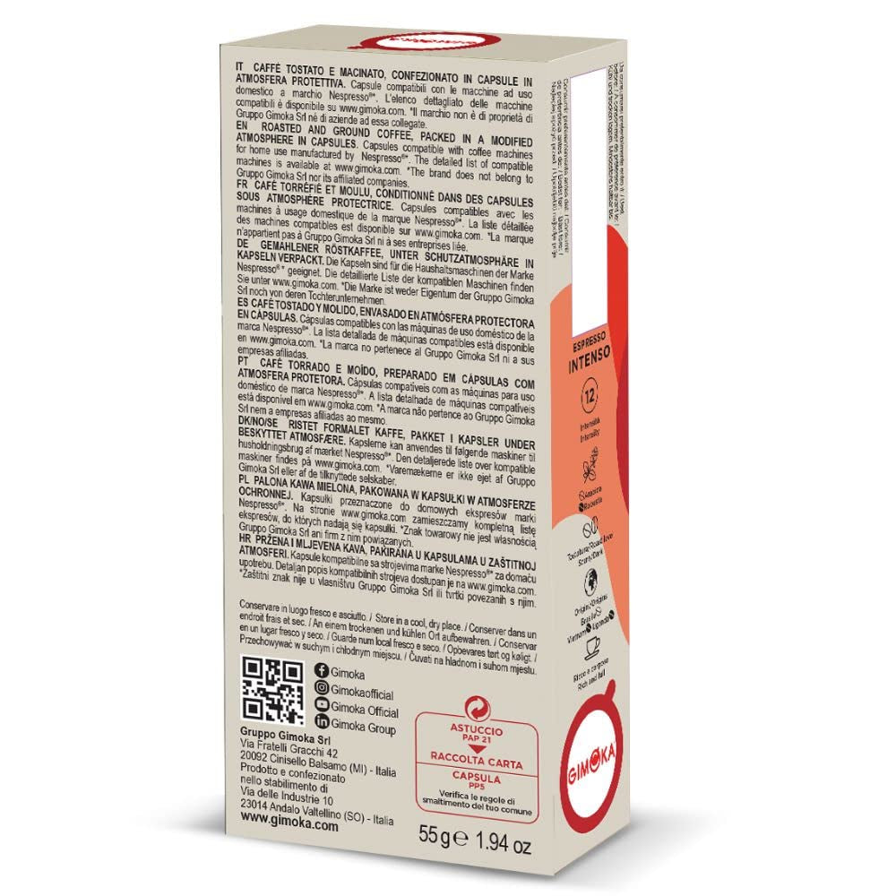 Gimoka Kaffeekapseln Espresso Intenso, Intensität 12/13-100 Kapsel - Compatible avec Nespresso* Haushalts-Espressomaschinen - 100 Stück (10 x 10 Getränke) - Hergestellt en Italien