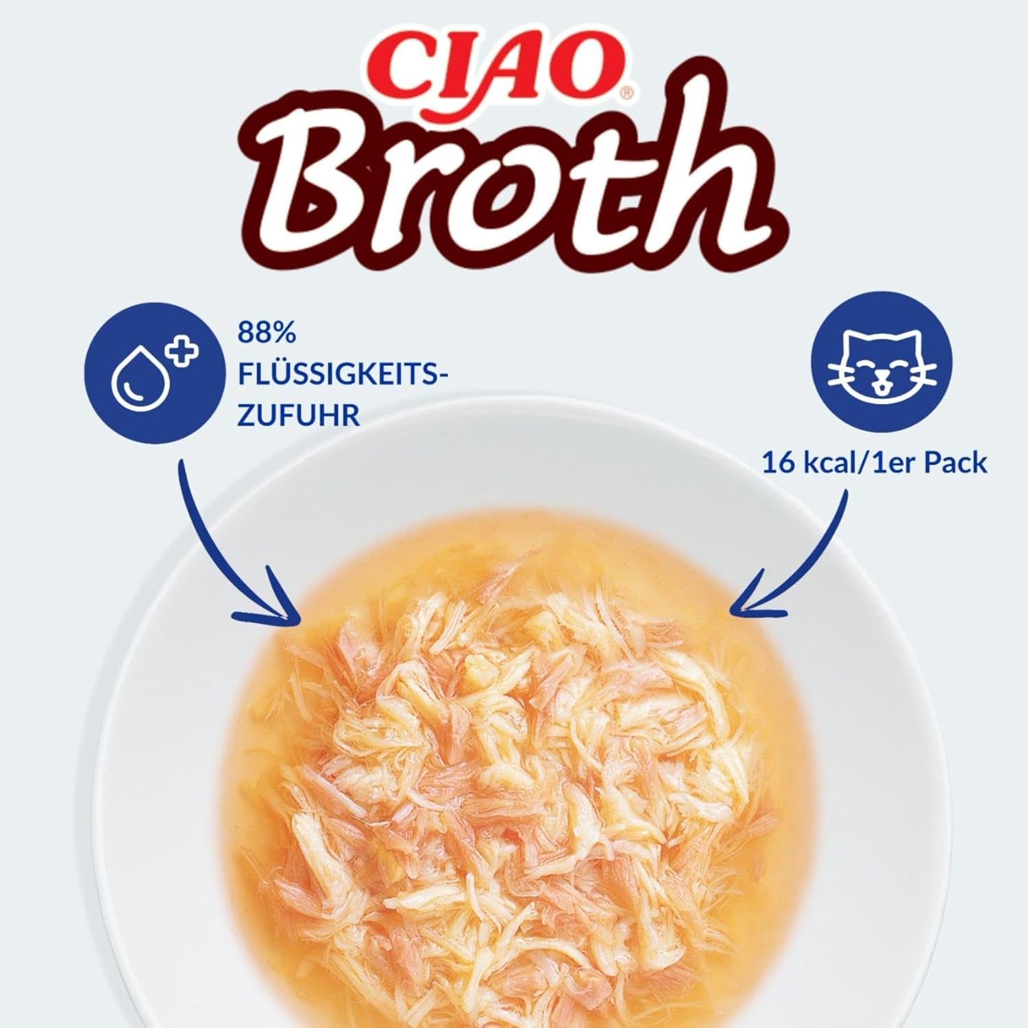 INABA Ciao Broth Hrană umedă pentru pisici 88% umiditate și vitamina E, supă premium pentru pisici cu pui 40g (pachet de 12), carne 100% naturală, fără cereale, fără zahăr