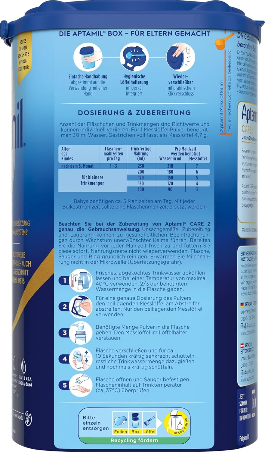 Aptamil Care 2 – Convient également aux bébés nés par césarienne – 1 x 800 g