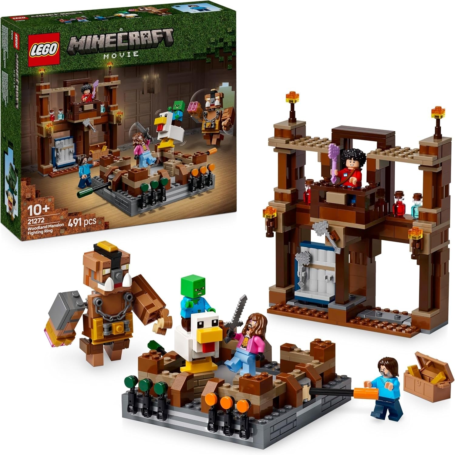 LEGO Minecraft Waldanwesen mit Boxring - Interaktives Gaming Spielzeug- Baby-Zombie, Steve, Garret und Henry Minifiguren - Gamer Geschenk für Jungen, Mädchen und Videospiel Fans ab 10 Jahren - 21272