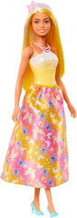Poupée Barbie Royale avec cheveux fantaisie avec mèches colorées, accessoires colorés, haut jaune dégradé et jupe papillon, HRR09 Naty Shop Dolls Titre par défaut