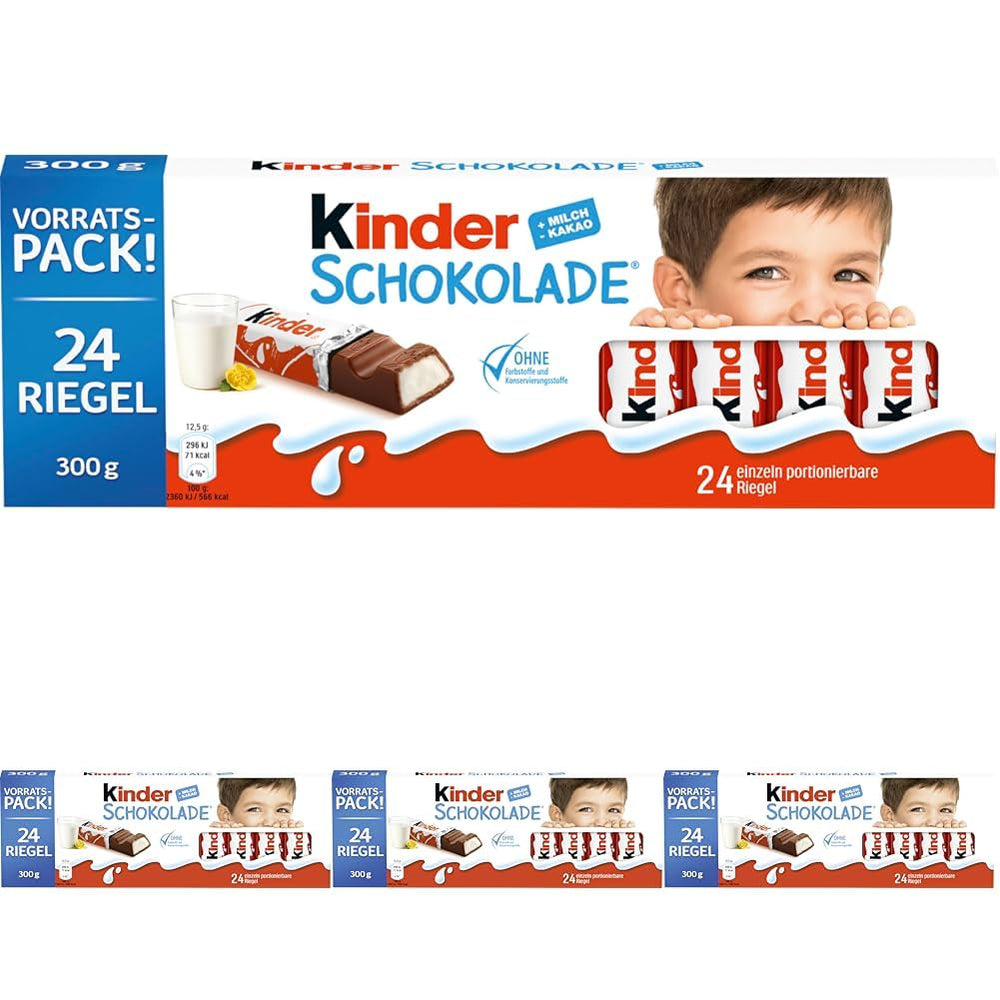 Kinder Chocolate - Barres de chocolat au lait fourrées - 1 paquet contenant 24 barres individuelles (24 x 12,5 g).