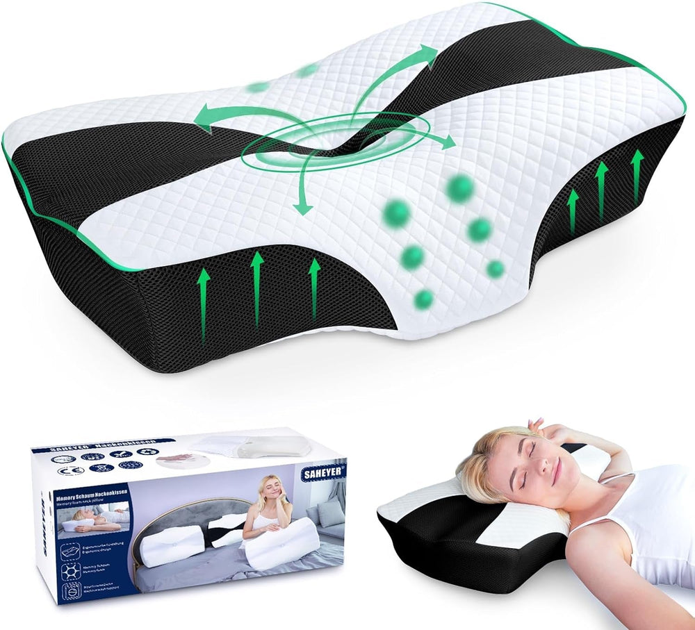 SAHEYER oreiller orthopédique oreiller de soutien du cou oreiller de tête oreiller ergonomique oreiller cervical oreiller de couchage latéral 60 X 40 X 13/11 cm oreiller en mousse à mémoire de forme pour dormeur latéral dos et ventre Oreillers orthopédiques cervicaux Naty Shop Noir
