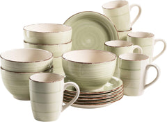 MÄSER 931490 Bel Tempo II Service de petit-déjeuner pour 6 personnes au look vintage, céramique peinte à la main, service de table 18 pièces, vert, grès