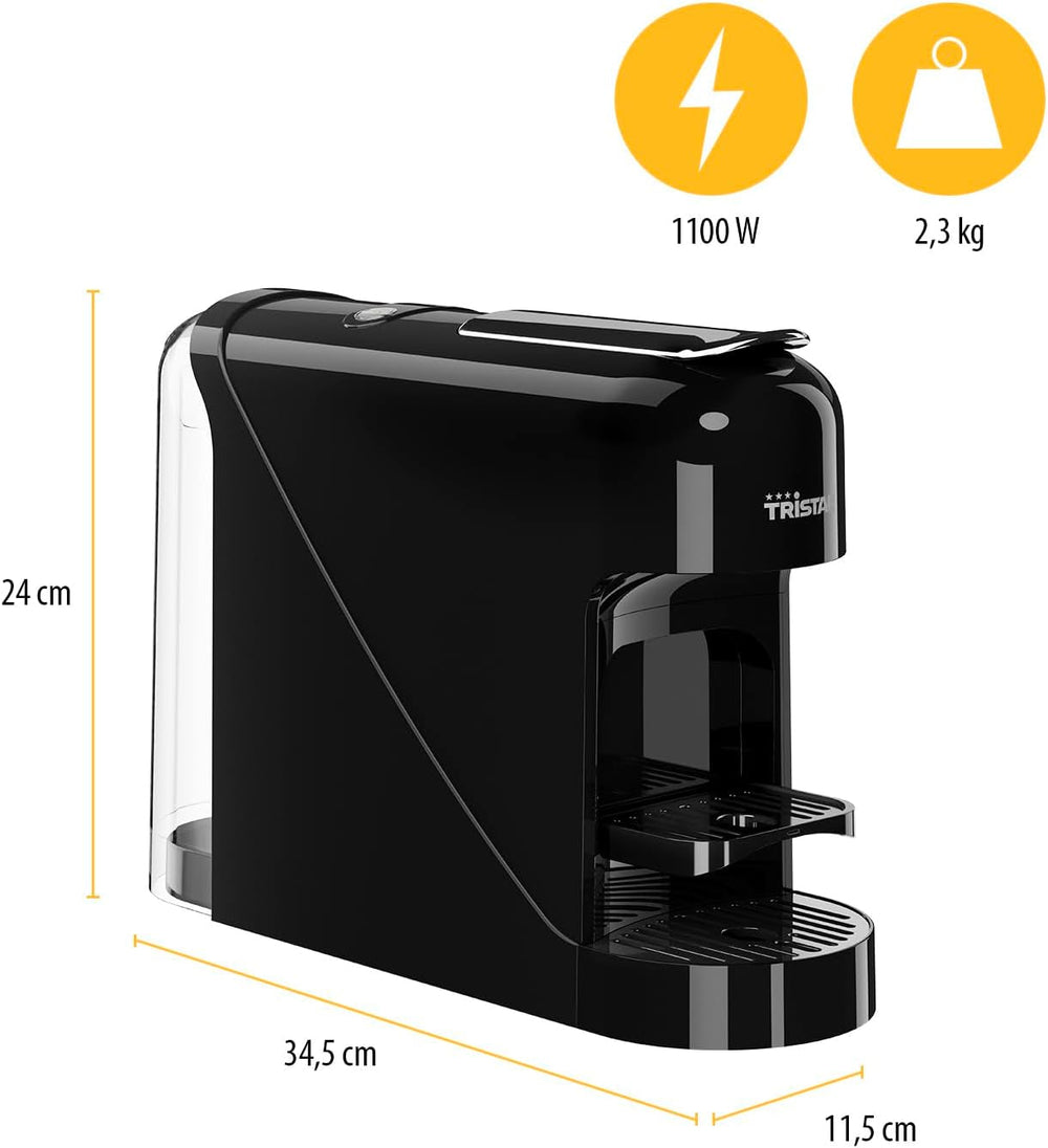 Machine à expresso à capsules Tristar - Compatible avec les capsules Nespresso - Bac de vidange amovible - Réservoir d'eau amovible spacieux de 900 ml - Pression 20 bars - 1400 W - CM-2300