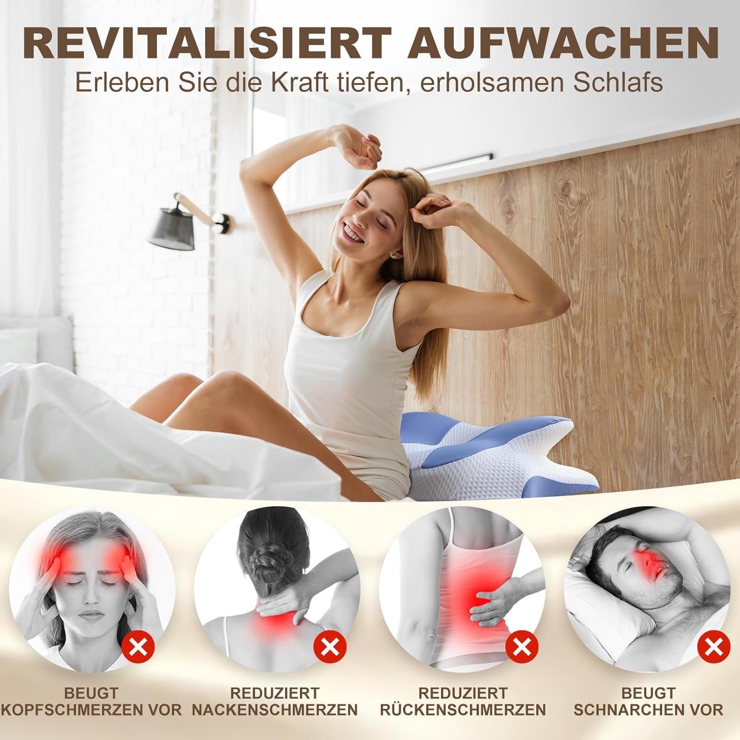 Oreiller ergonomique pour dormeur latéral - Oreiller cervical Oreiller de soutien pour les douleurs au cou et aux épaules Oreiller orthopédique en mousse à mémoire de forme Oreiller de soutien du cou pour le ventre, le dos et le côté avec soutien du cou Oreillers orthopédiques cervicaux Naty Shop