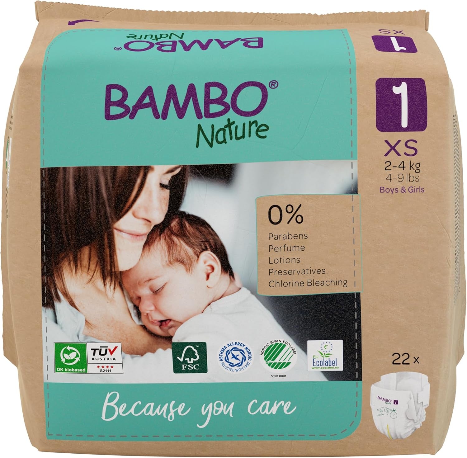 Couches pour bébé Bambo Nature, taille 1 (2-4 kg), boîte mensuelle de 132 unités | Couches haut de gamme avec protection améliorée contre les fuites | Confort et liberté ultimes pour les nouveau-nés | Couches testées dermatologiquement