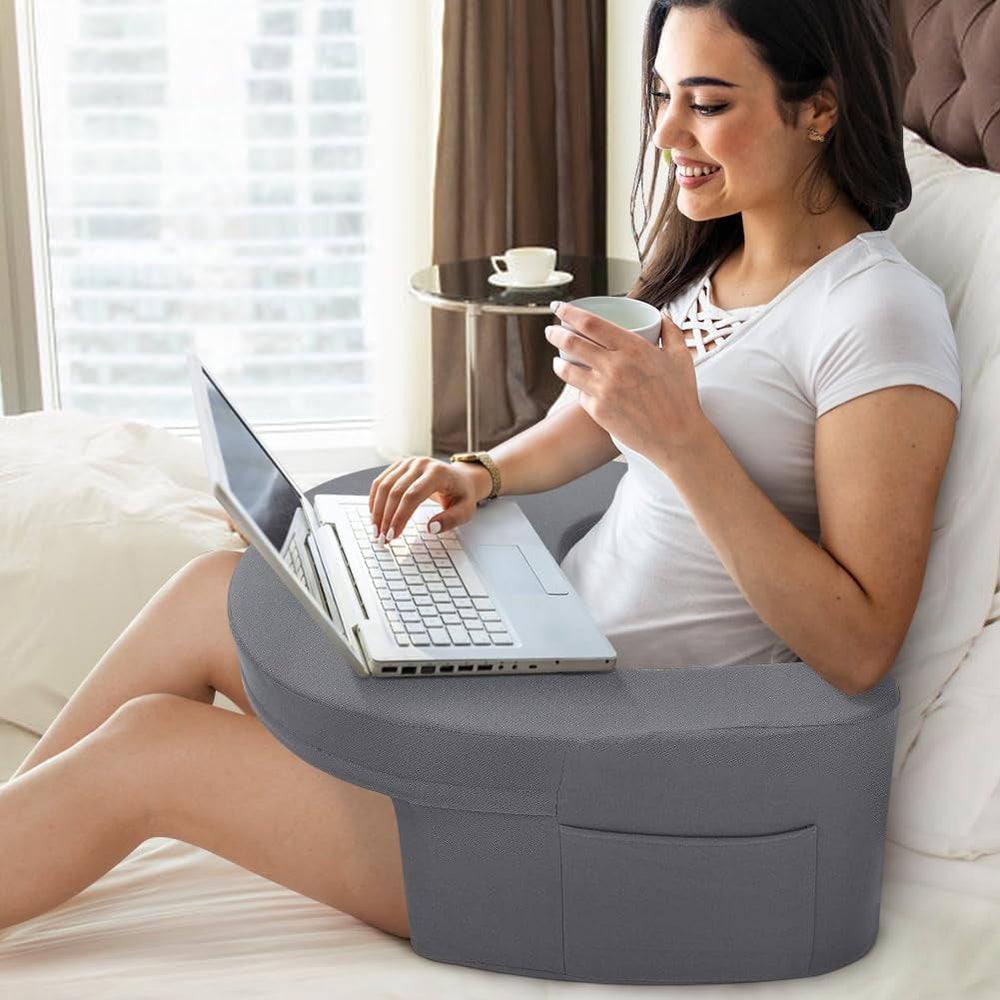 Pernă de citit pentru pat și canapea, pernă de poală pentru gaming, pernă de poală pentru laptopuri, pernă de gaming cu brațe și buzunar lateral, pentru adulți care se joacă, citesc, se uită la televizor, se joacă pe canapea