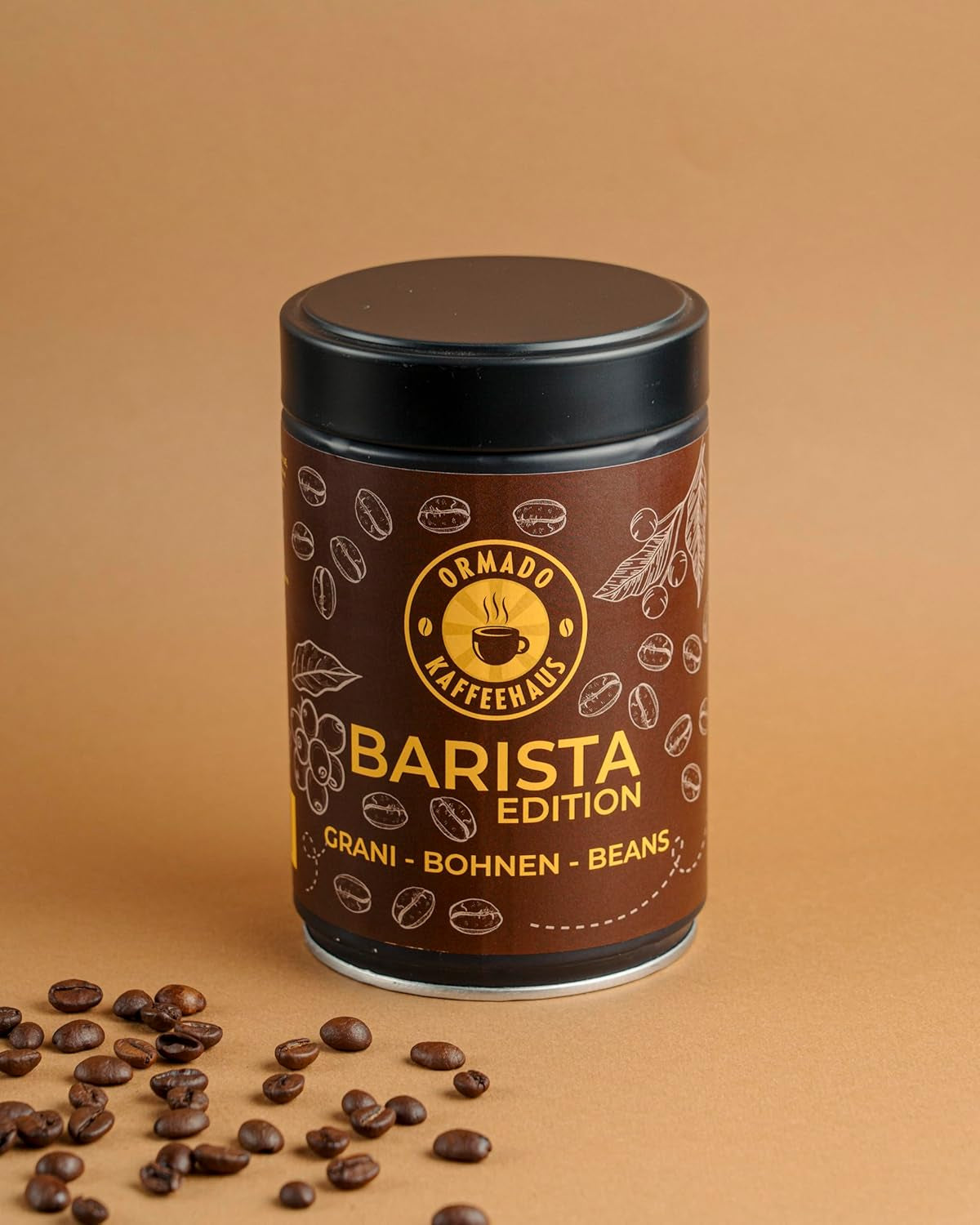 Ormado Coffee House Barista Edition, grains de café brevetés du Kenya – mélange Arabica et Robusta, grains de café entiers pour machines à café entièrement automatiques, grains torréfiés, café complet 250 g, entièrement automatique