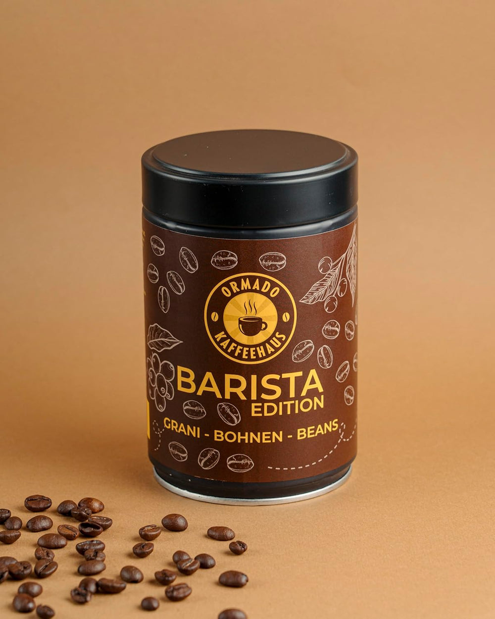 Ormado Coffee House Barista Edition, grains de café brevetés du Kenya – mélange Arabica et Robusta, grains de café entiers pour machines à café entièrement automatiques, grains torréfiés, café complet 250 g, entièrement automatique