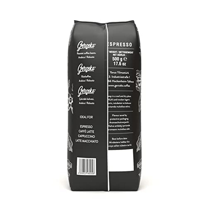 Espresso Kaffeebohnen fort 500g, Barista Kaffee schokoladig und säurearm, Espressobohnen, Bohnenkaffee mit Arabica et Robusta, crème fine, idéal pour le cappuccino