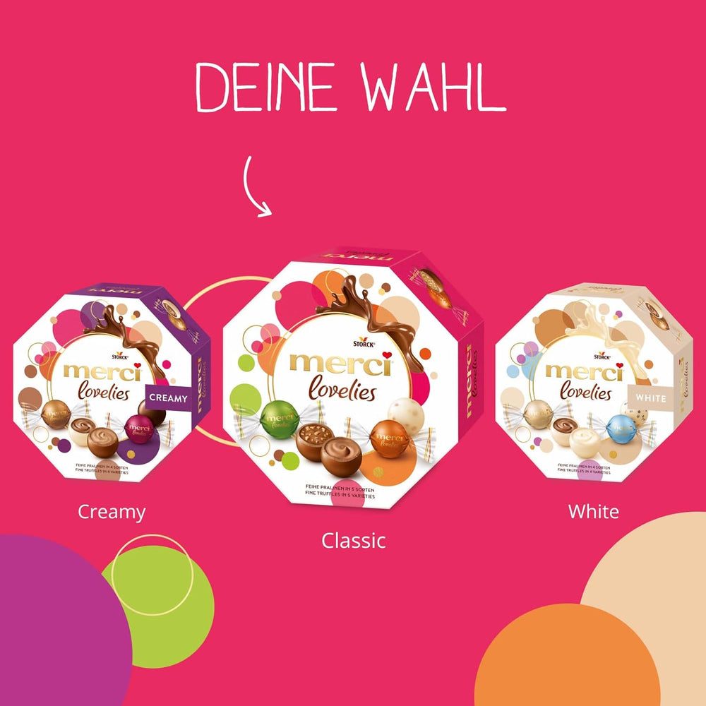 merci lovelies Classic – 1 x 185g – Coffret praliné de 5 spécialités chocolatées fourrées – Boules de chocolat à partager et à offrir