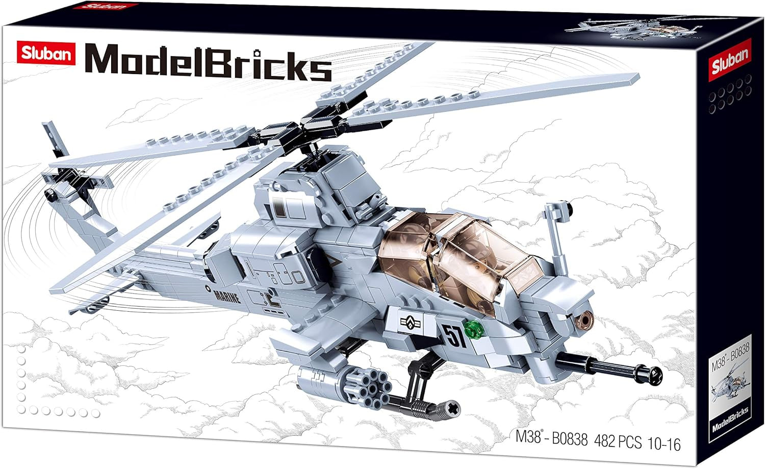 Kampfhelikopter IV (482 Teile) [M38-B0838], Spielset, Klemmbausteine, Soldaten, mit Spielfigur, Army, carie, Sluban Klemmbausteine ​​​​SL95708