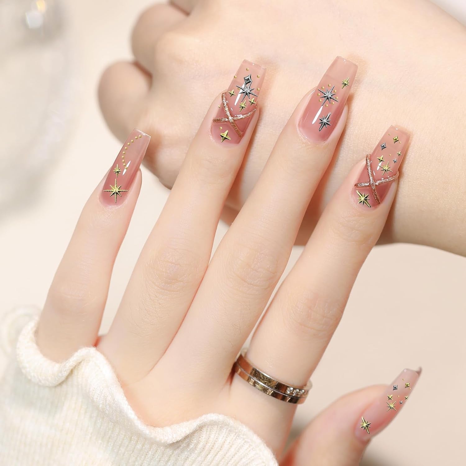 3400 Stück Goldene Und Silberne Sternperlen, Goldene Nagelanhänger, Zubehör Für Nagelschmuck, Schöne Sternnagelanhänger Für Nägel,Nail Art Rhinestones