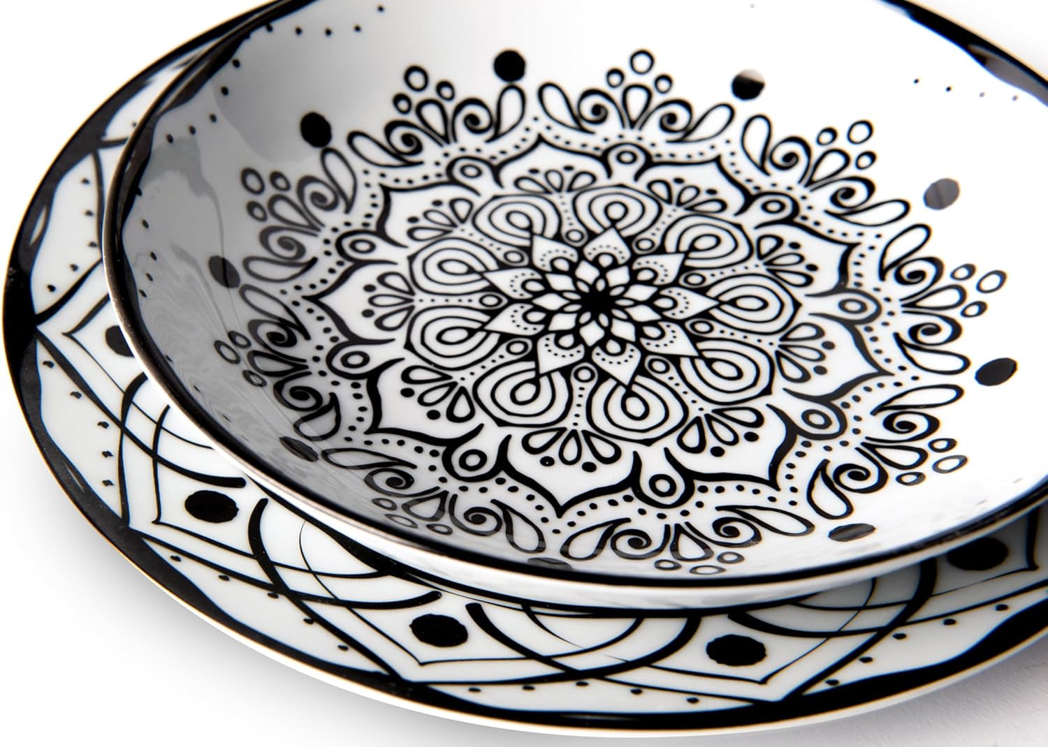 Excelsa Boheme Noir Service d'assiettes, 18 pièces, Porcelaine, Schwarz