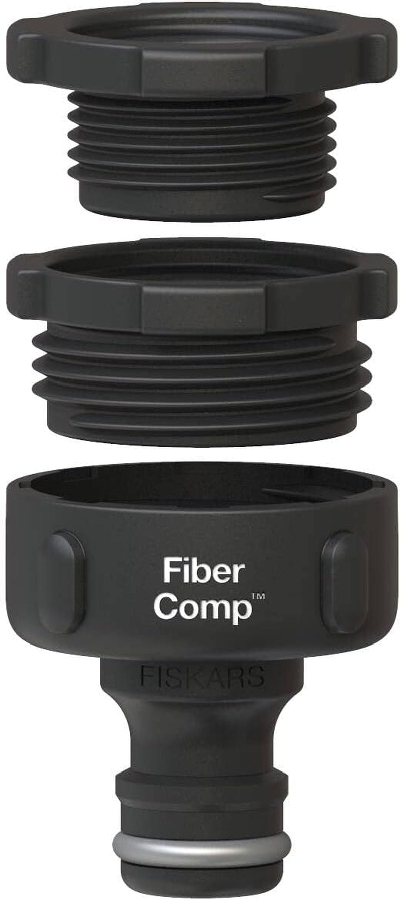 Conector de robinet Fiskars, pentru robinete, Ø 21 mm (G 1/2"), FiberComp, dimensiune universală, 10 g, negru/portocaliu, 1027053