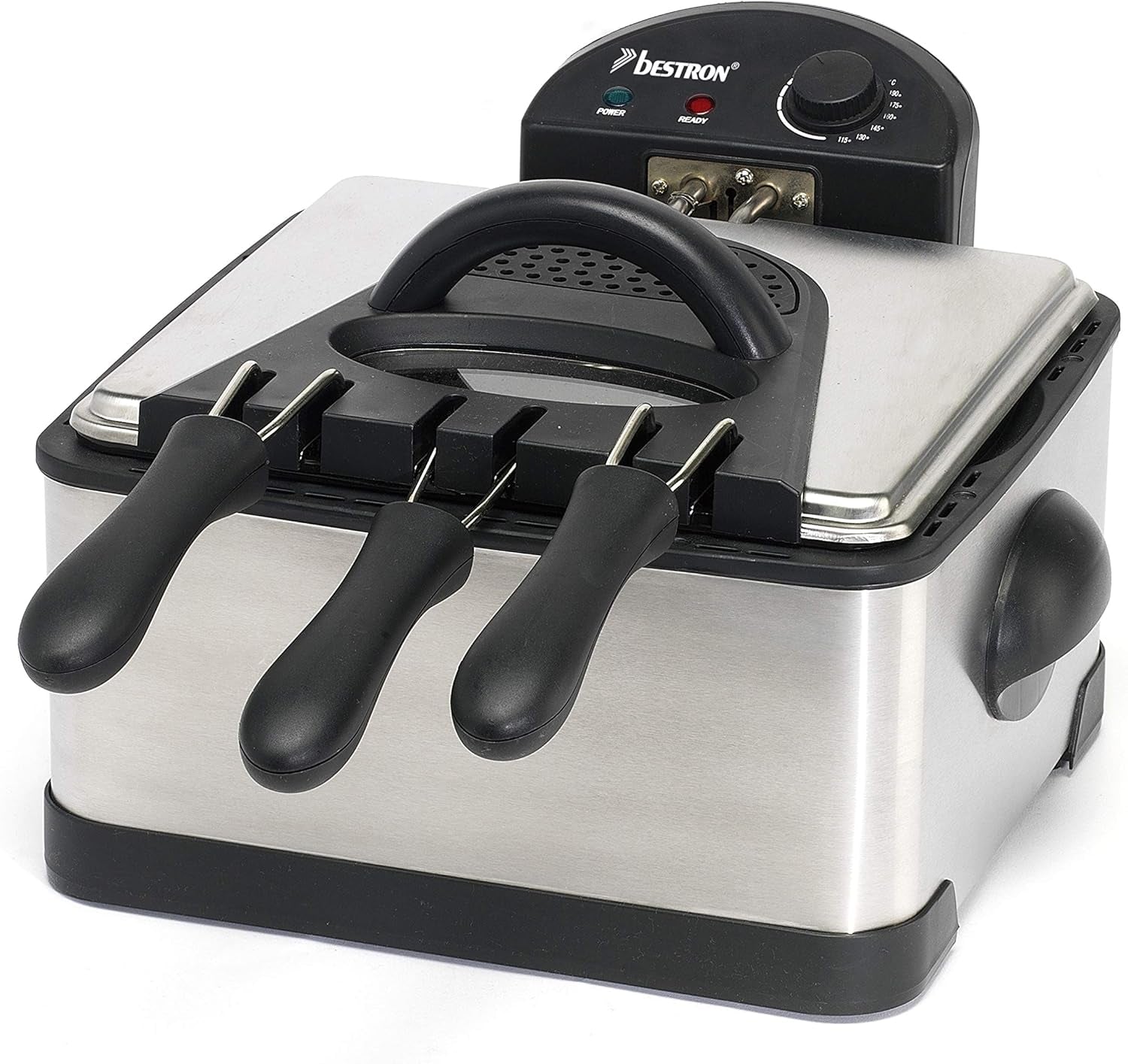 Friteuse à huile Bestron XL avec 3 paniers à friture, technologie zone froide et réservoir d'huile amovible, 4 litres, 2000 W électroménager Naty Shop argent