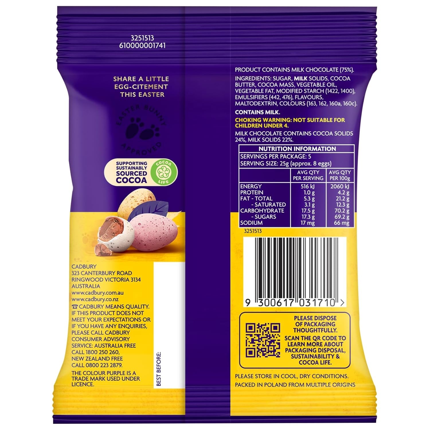 Sachet solide de petits œufs en chocolat (80g) dans un plateau de sucre croquant (Easter Forms)