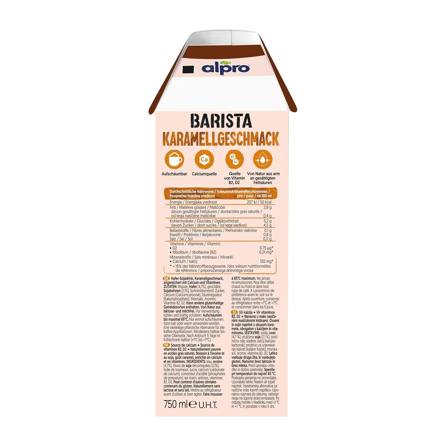 Alpro Barista Karamell – Zum Aufschäumen – Von Natur sans lactose – 8 x 750 ml – Haltbar