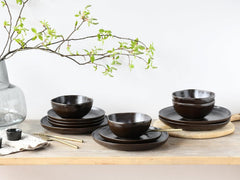CreaTable, 21249, série Natura Organic RUSTY, service de table 12 pièces pour 4 personnes, service d'assiettes en porcelaine, passe au lave-vaisselle et au micro-ondes, fabriqué en Europe