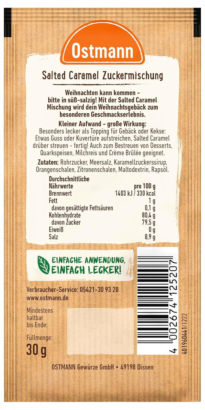 Ostmann Gewürze – Mélange de caramel salé, mélange de sauce sucrée pour les recettes, les desserts et les desserts, 30 g en sachet