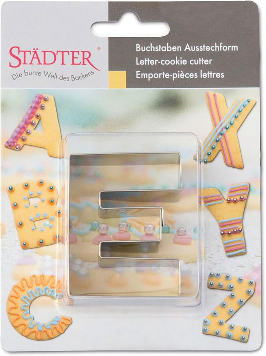 Moule à gâteau Städter, acier inoxydable, lettre "E", argent