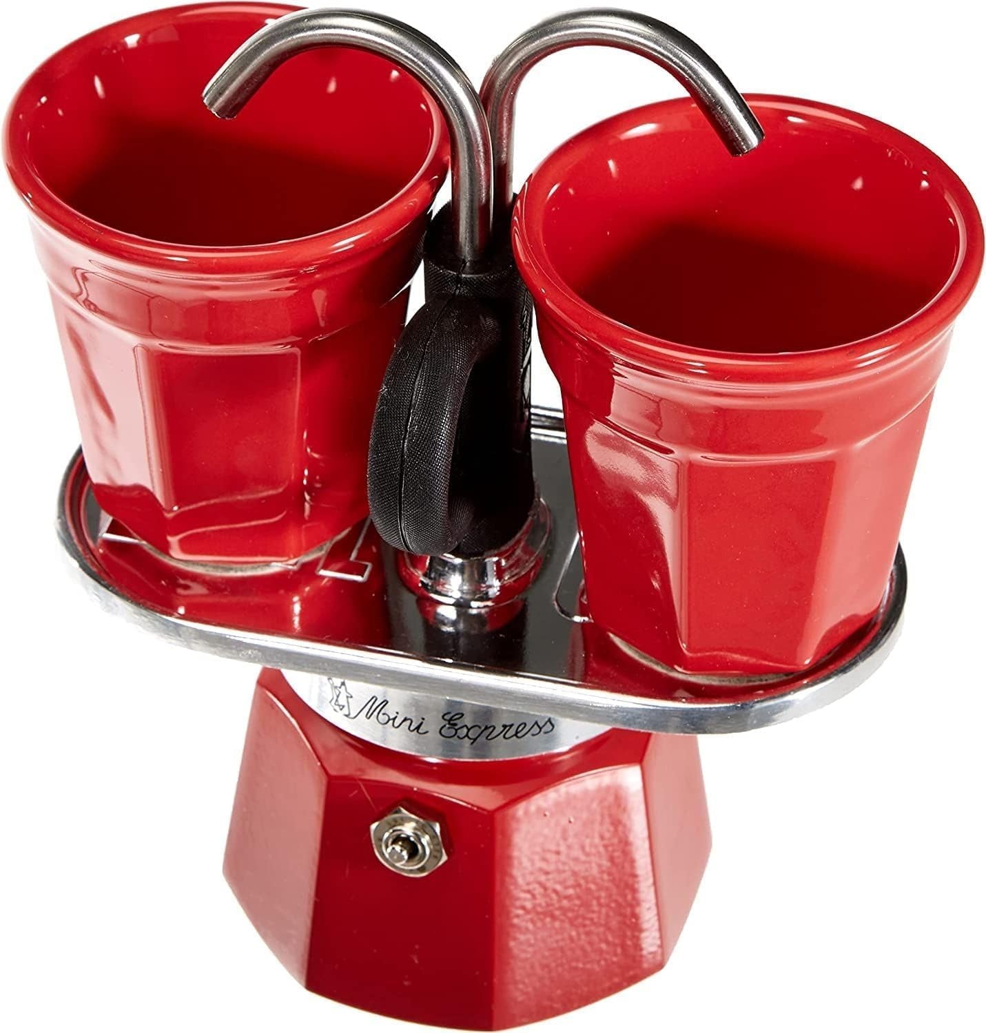 Bialetti - Mini Express Kandisky: Set Moka include aparat de cafea pentru 2 cești (90ml) + 2 cești de espresso, roșu, aluminiu