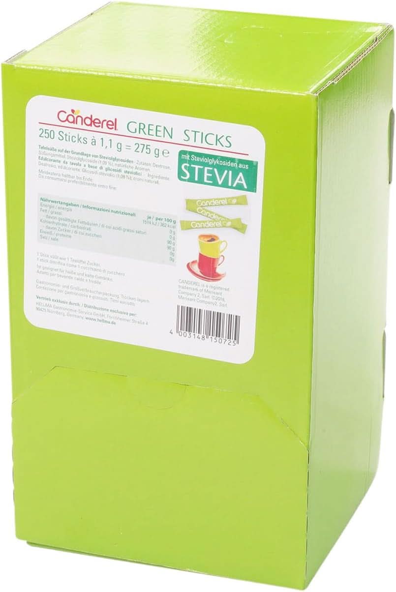 Hellma Canderel Green Stevia Sticks, 250 sachets de stevia, sachet de 1,1 gramme Édulcorants Naty Shop