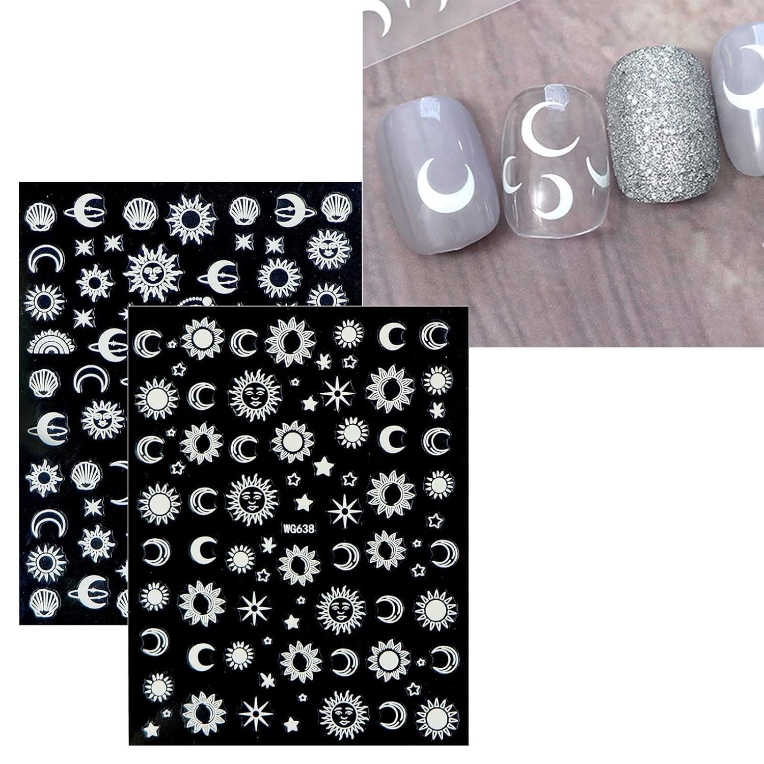 JMEOWIO Nagelsticker Mond Stern Sonne 10 Blatt Nail Art Sticker Selbstklebend Nagelaufkleber Bunt Dekoration Nageldesign Zubehör