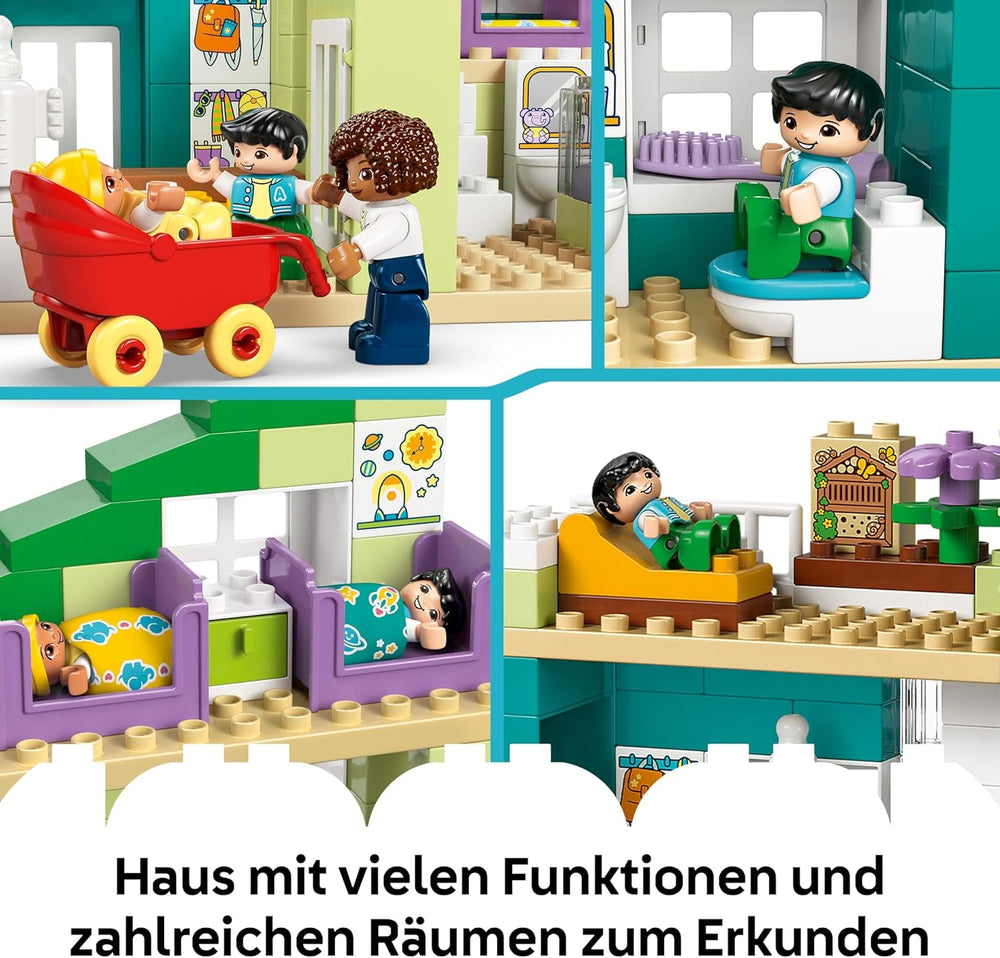 LEGO DUPLO 3-in-1 Modernes Familienhaus mit Figuren - Kleinkinder Lernspielzeug für Feinmotorik - Montessori Spielzeug mit Puppenhaus Zubehör - Geschenk für Mädchen und Jungen ab 2 Jahren - 10470