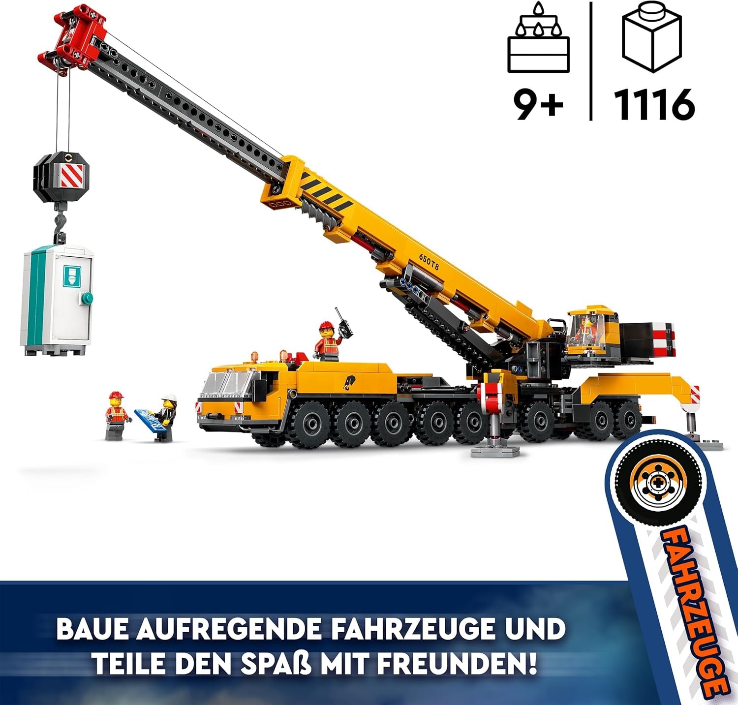 Grue de construction mobile LEGO City, jouet de construction pour garçons et filles, cadeau créatif pour enfants, bras long extensible, 4 figurines d'ouvriers de la construction pour jeu de rôle 60409 Besuche den LEGO-Store