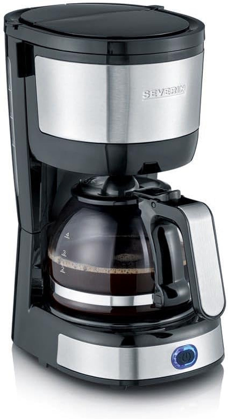 SEVERIN Machine à expresso compacte, café aromatique avec machine à café jusqu'à 4 tasses, machine à expresso avec filtre et filtre oscillant permanent, acier inoxydable/noir, KA 4808