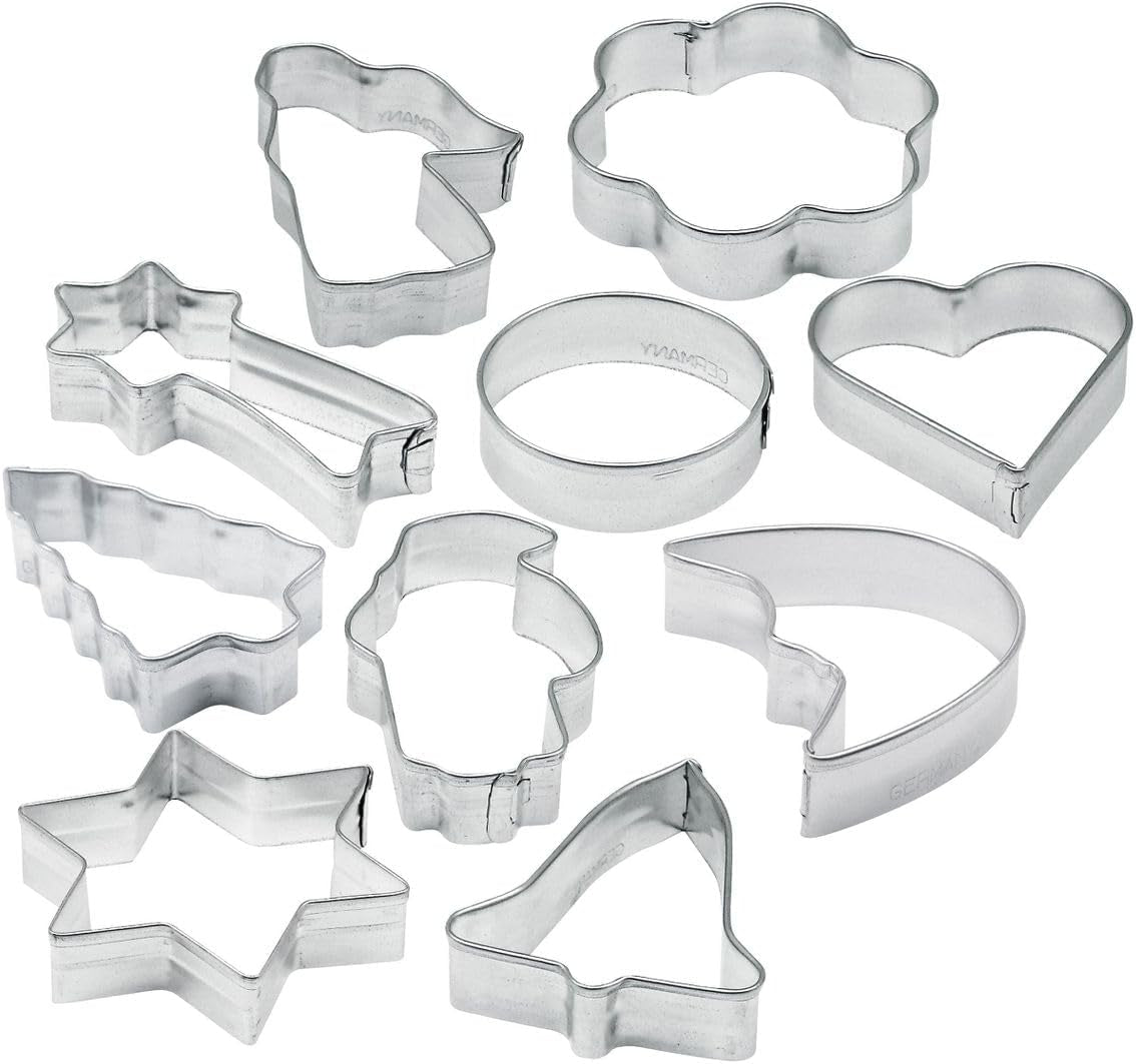 Zenker Lot de 10 emporte-pièces, divers emporte-pièces à motifs de Noël, ensemble de biscuits et de biscuits, couleur : argent, quantité : 1 x lot de 10 pièces