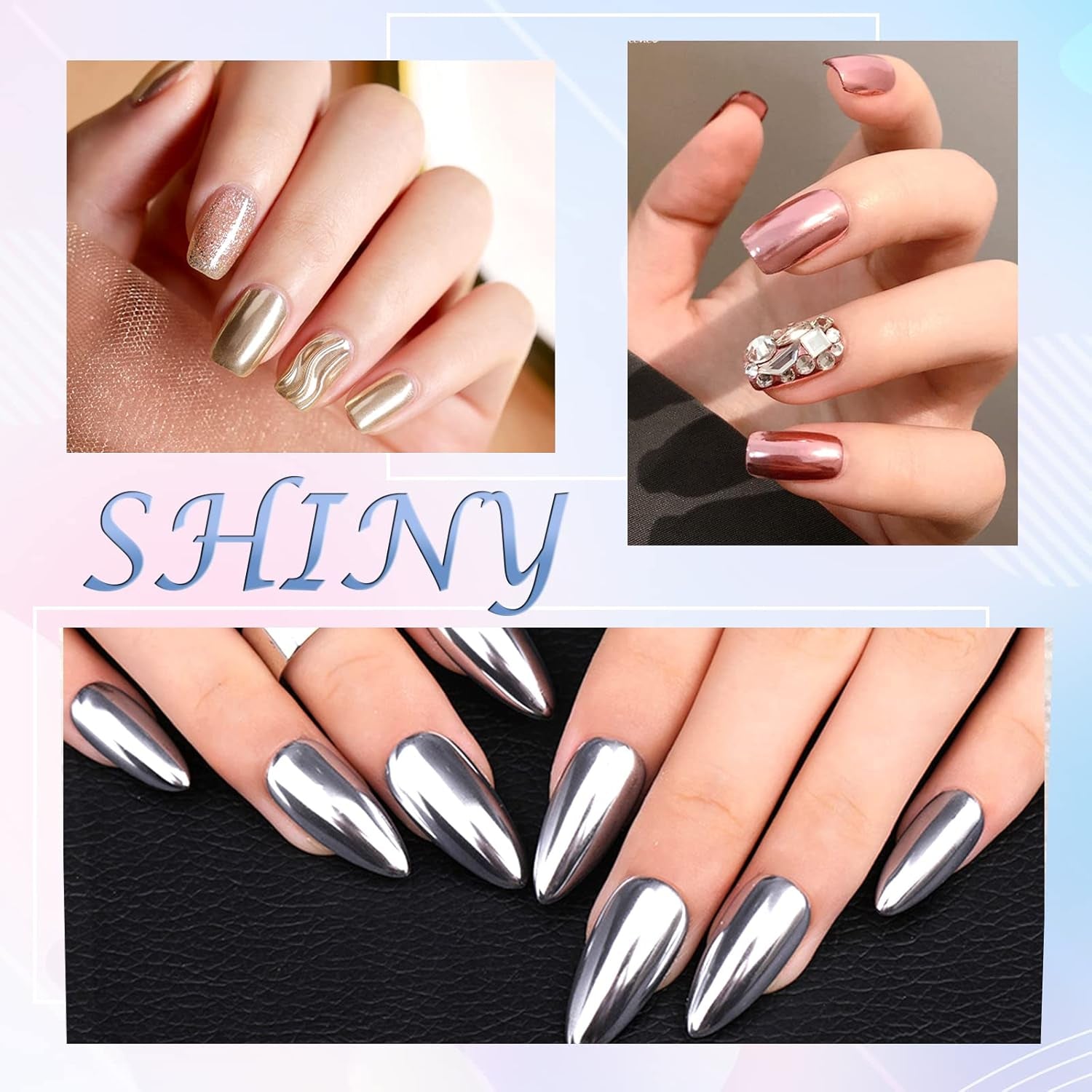 Chrome Nagel Pulver Spiegel Effekt Metallic Staub Holographische Glitter Glasierte Maniküre Dekoration Reflektierendes Pigment Für DIY Gel Polish Nail Art, Harz Handwerk, Geschenke Für Gold