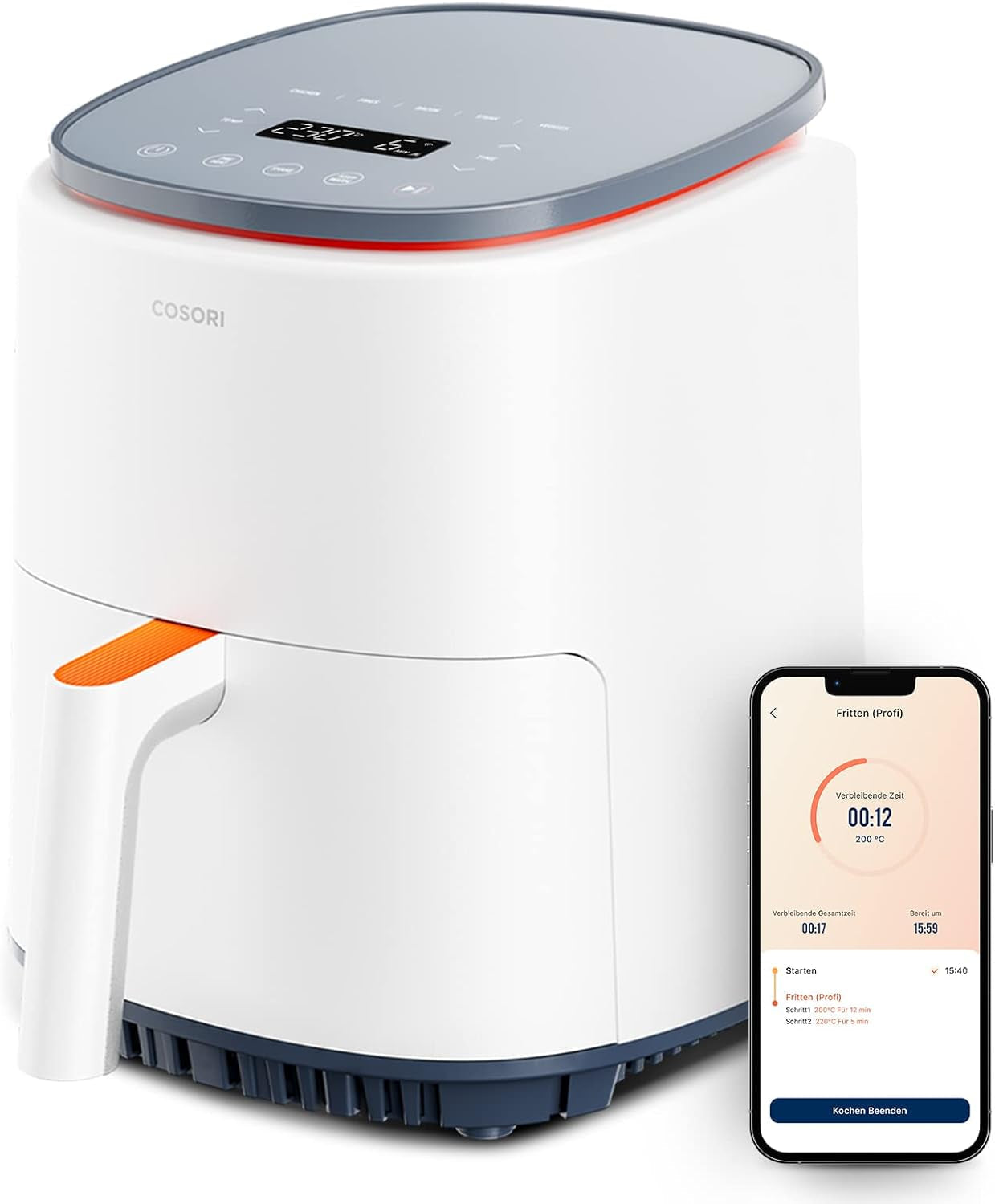 COSORI Friteuse à air chaud Airfryer, friteuse à air 12 en 1 XXL 6,2 L, friteuse à air chaud avec fenêtre de visualisation et rappel de brassage, 80 recettes appareils électroménagers Naty Shop Pearl White 3,8 L compacte