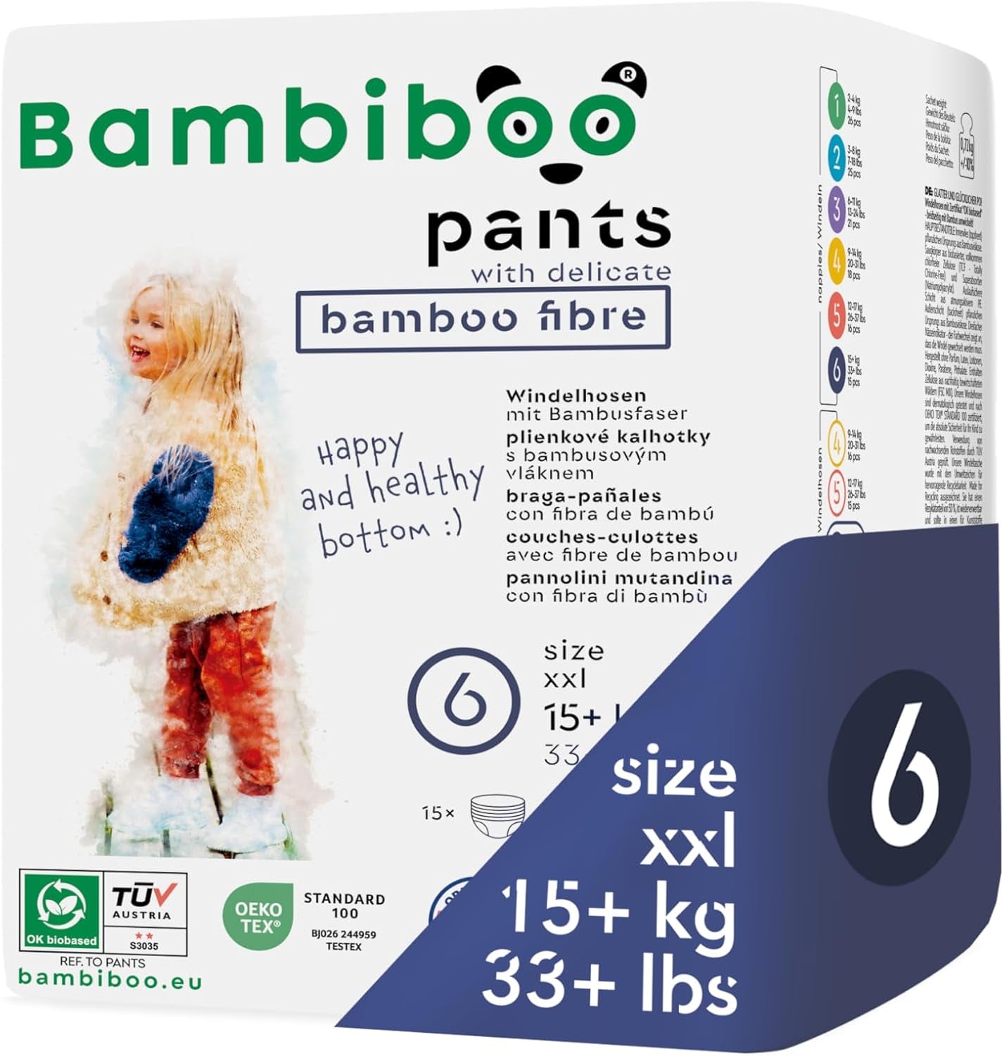 Bambiboo Couches jetables, respectueuses de la peau, fibre de bambou fine - Couches pour bébé - Couvre-couches jetables - Protection de la peau sensible - Très absorbante - Taille 4 (Maxi), 16 pièces