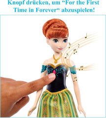 Mattel Toys Disney Frozen Anna poupée mannequin chantante en tenue emblématique chante "Pour la première fois" du film Disney en anglais, français, allemand, italien, JDL59
