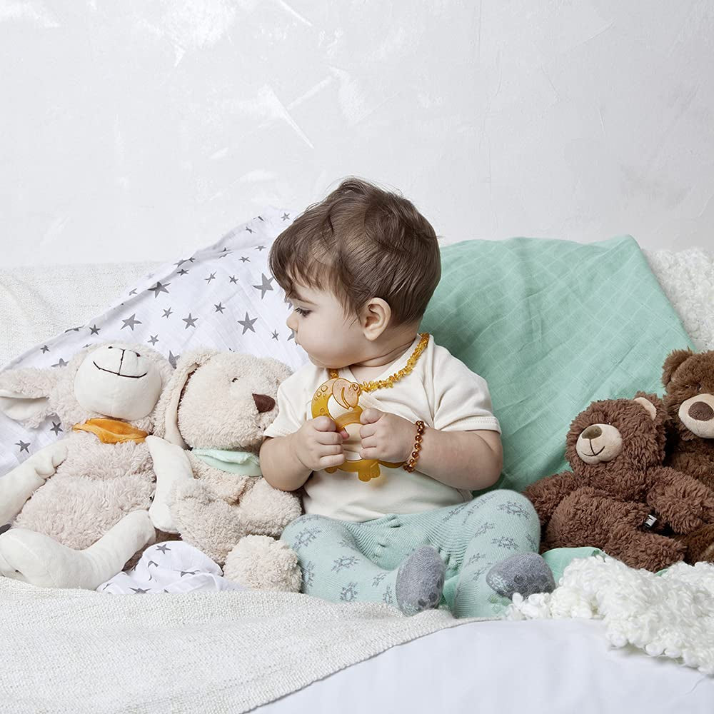 GRÜNSPECHT Anneau de dentition en caoutchouc naturel biologique pour bébés, massage des gencives, sans BPA, doux, favorise la motricité fine, motif dinosaure (639-V1)