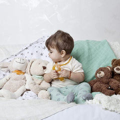 Anneau de dentition en caoutchouc naturel biologique pour bébé, gomme de massage, sans BPA, souple, favorise la motricité fine, conception de dinosaure (639-V1), brosse à dents en caoutchouc naturel