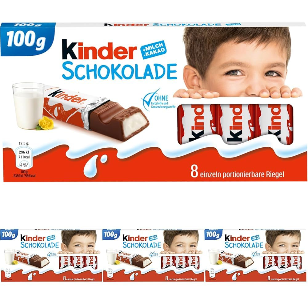 Kinder Chocolate - Barres de chocolat au lait fourrées - 1 paquet contenant 24 barres individuelles (24 x 12,5 g).